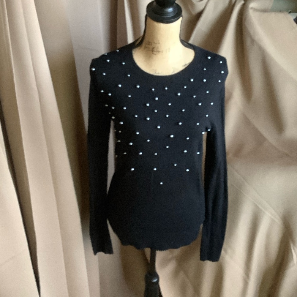 a new day Black Sweater with Pearl Accents